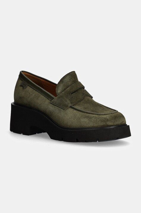 Camper mocasini din piele intoarsa Milah femei, culoarea verde, cu platforma, K201425-021