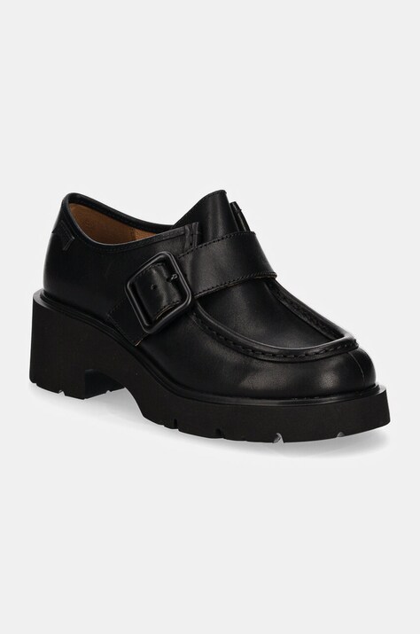 Camper mocasini de piele Milah femei, culoarea negru, cu platforma, K201682-001