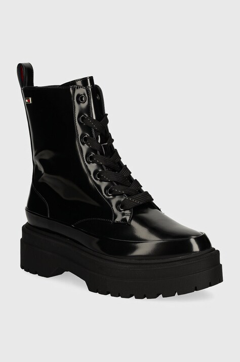 Боти Tommy Hilfiger FLAG RAIN LACE UP BOOT в черно с платформа FW0FW07953