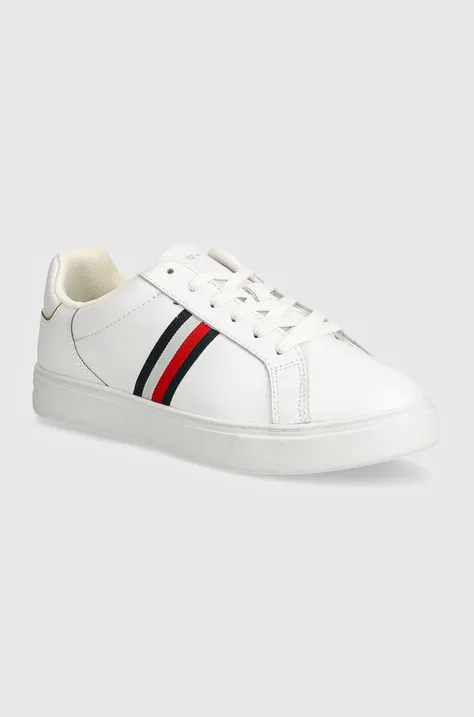 Δερμάτινα αθλητικά παπούτσια Tommy Hilfiger ESSENTIAL COURT SNEAKER STRIPES χρώμα: άσπρο, FW0FW08001