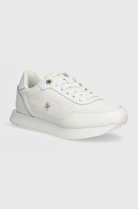 Tommy Hilfiger sneakers din piele ELEVATED ESSENT RUNNER MONOGRAM culoarea alb, FW0FW08285