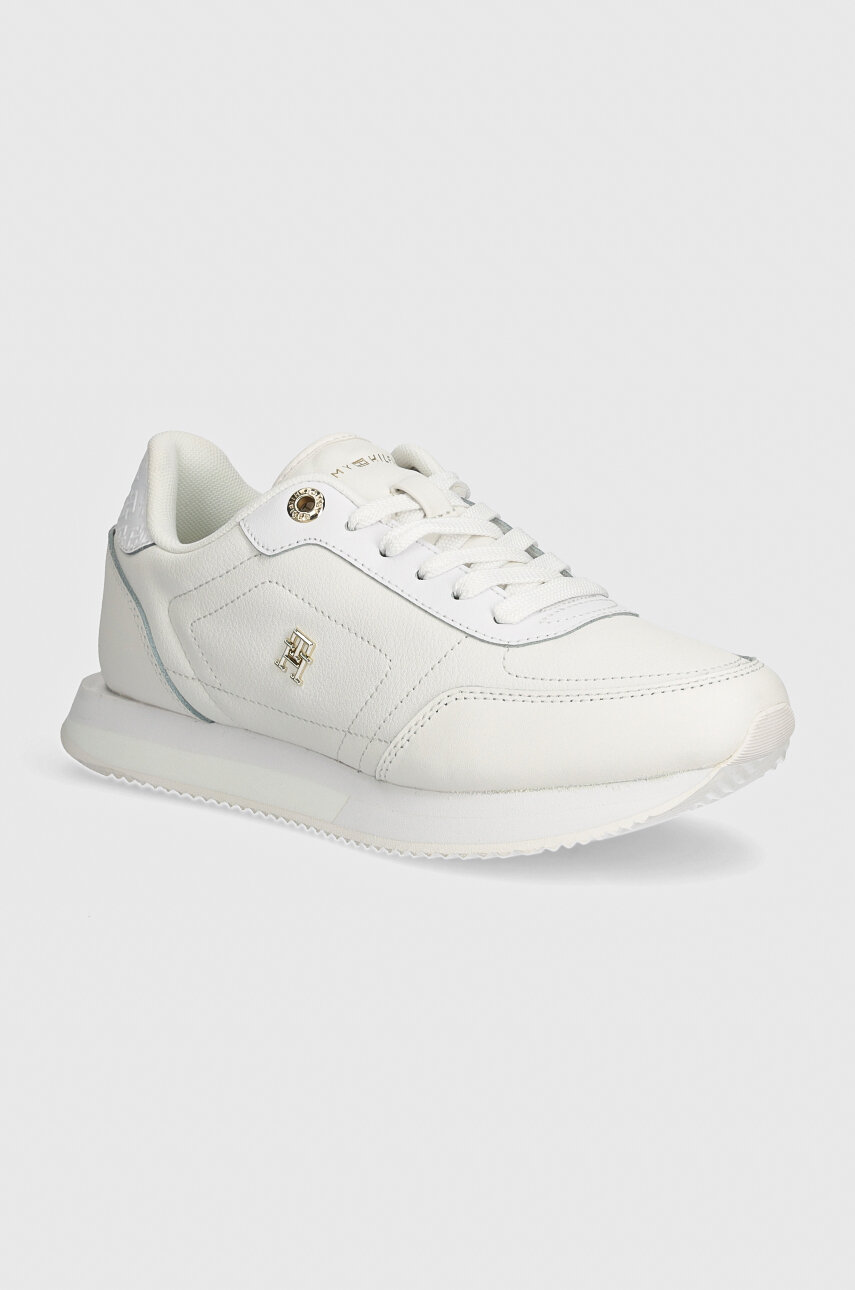 Kožené tenisky Tommy Hilfiger ELEVATED ESSENT RUNNER MONOGRAM biela farba, FW0FW08285