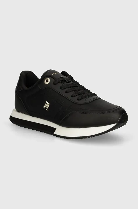 Tommy Hilfiger sneakers in pelle ELEVATED ESSENT RUNNER MONOGRAM colore nero FW0FW08285