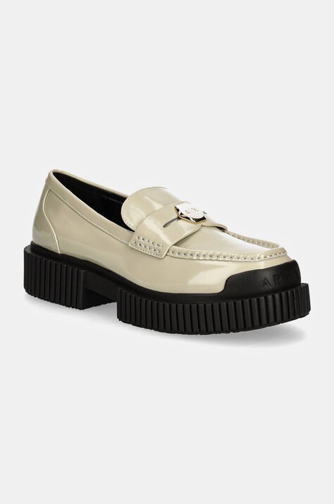 Armani Exchange mocasini de piele femei, culoarea gri, cu platforma, XDA005 XV878 00772