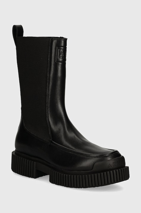 Armani Exchange ghete chelsea de piele femei, culoarea negru, cu platforma, XDN033 XV875 00002