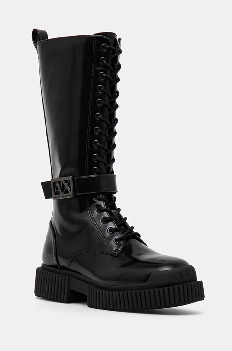 Armani Exchange cizme femei, culoarea negru, cu platforma, XDO017 XV876 00002