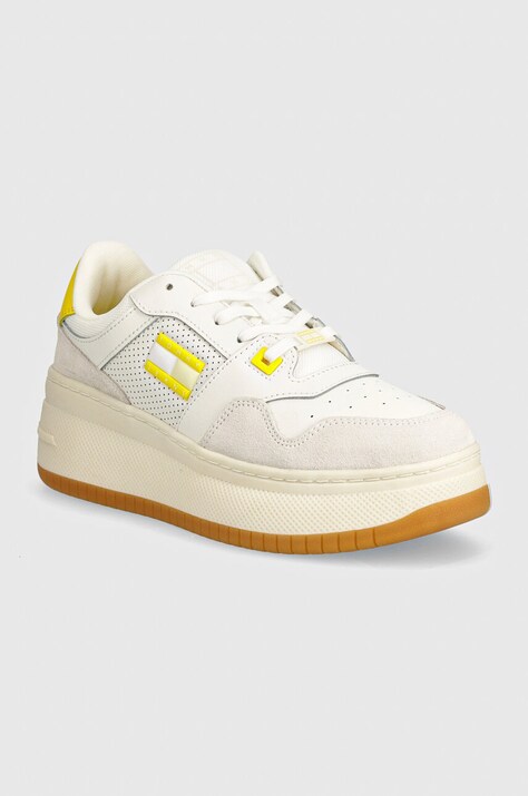 Tommy Jeans sneakers TJW RETRO BASKET FLATFORM MIX culoarea alb, EN0EN02654