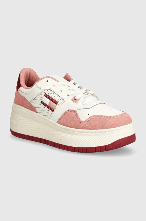 Кросівки Tommy Jeans TJW RETRO BASKET FLATFORM MIX колір рожевий EN0EN02654