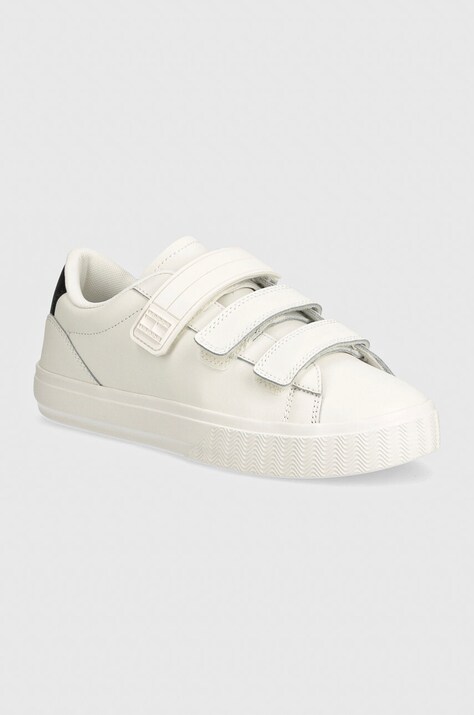 Tommy Jeans sneakers din piele TJW CUPSOLE SNEAKER VELCRO culoarea alb, EN0EN02568