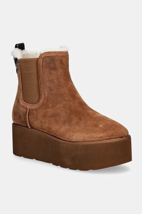 Guess botine din piele intoarsa JILAINE2 culoarea maro, cu platforma, izolare usoara, FLFJL2 LEA10