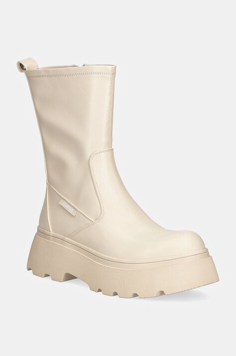 Guess botine NEREA femei, culoarea bej, cu platforma, FLFNER ELE10