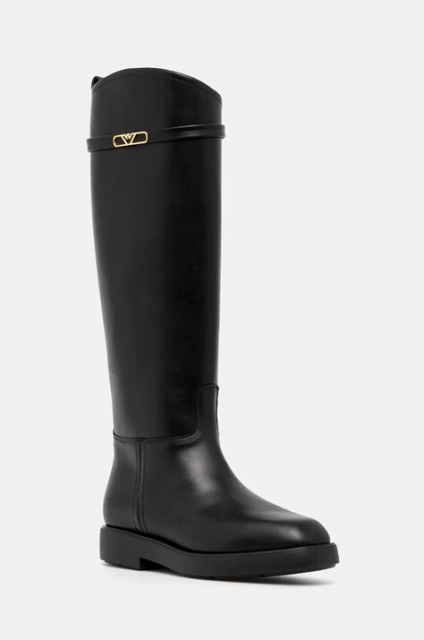 Emporio Armani ghete de piele femei, culoarea negru, cu toc plat, EW000422 AF11991 UC001