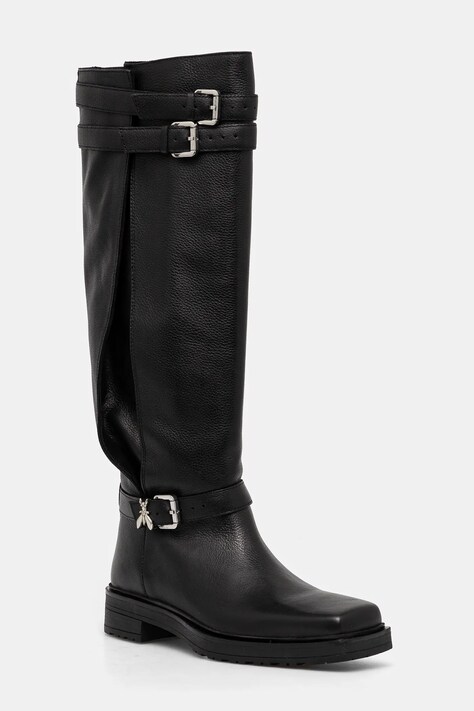 Patrizia Pepe ghete de piele femei, culoarea negru, cu toc plat, 2Y0025 L034 K103