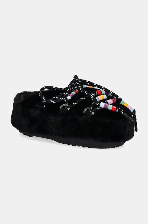 Παντόφλες Moon Boot MB MULE FAUX FUR BEADS χρώμα: μαύρο, 80D1460250 N001