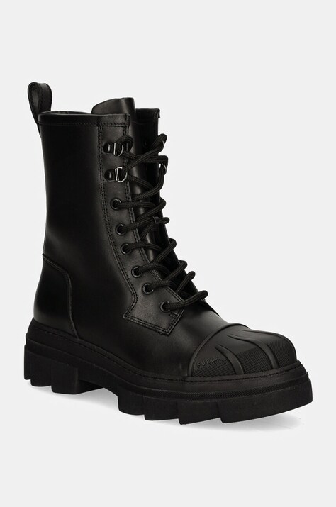 Furla bocanci de piele Gum Army Boot femei, culoarea negru, cu toc plat, YI60FGU BX3508 O6000