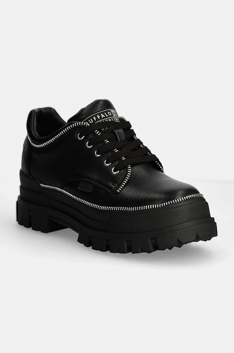 Poltopánky Buffalo Aspha Cls Zip dámske, čierna farba, na plochom podpätku, 1622476-BLK