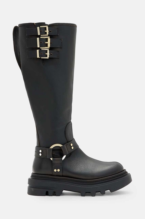 Кожаные сапоги AllSaints Jade Biker Boot женские цвет чёрный на платформе W055FB