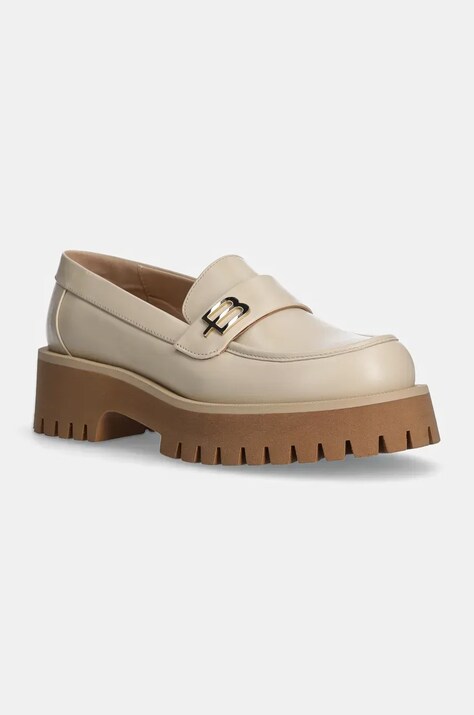 Baldinini mocasini de piele femei, culoarea bej, cu platforma, D5B070P1VITE