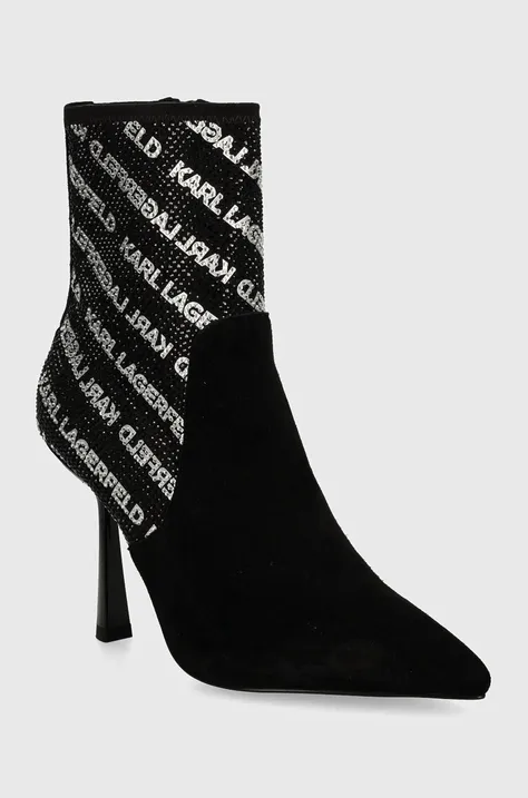 Členkové topánky Karl Lagerfeld PANDARA II dámske, čierna farba, na vysokom podpätku, KL31354