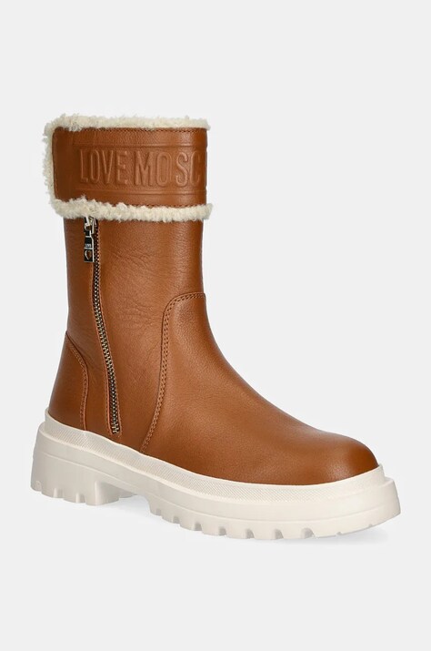 Love Moschino botine femei, culoarea bej, cu toc plat, izolare usoara, JA24245G0LIC620A
