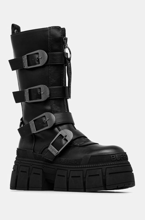 Μποτάκια εργασίας Buffalo Gospher Biker Hi Zip χρώμα: μαύρο, 1220051-BLK