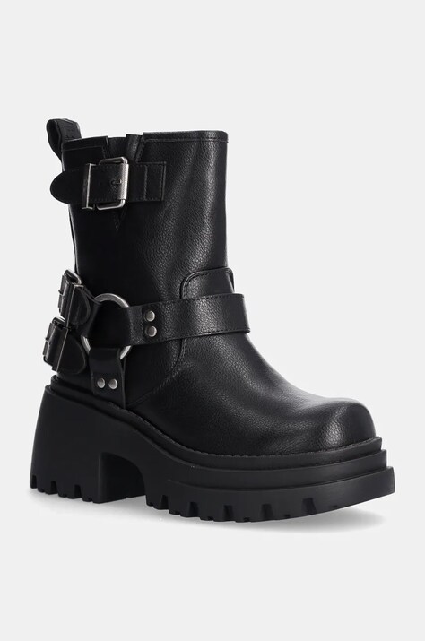 Členkové topánky Buffalo Bravr Biker Lo dámske, čierna farba, na platforme, jemne zateplené, 1220067-BLK