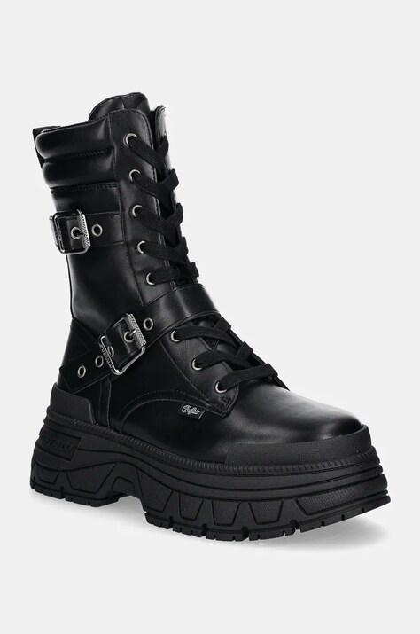 Μποτάκια Buffalo Fusion Lace Up Biker χρώμα: μαύρο, 1622518-BLK