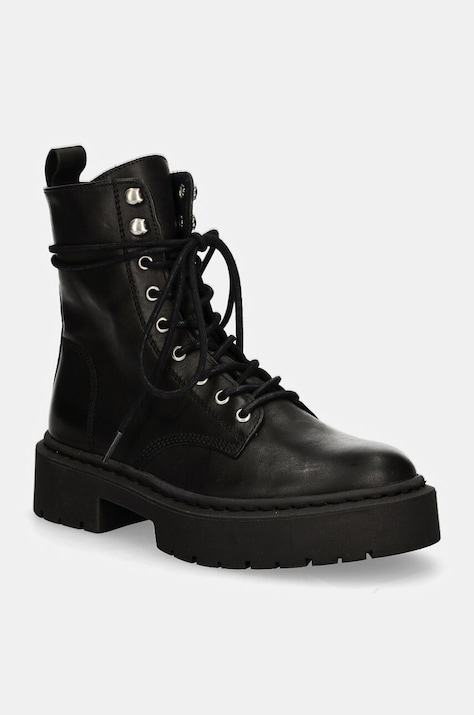 Steve Madden bocanci de piele Gusto femei, culoarea negru, cu toc plat, SM11003330