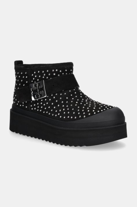 Semišové snehule Tory Burch Mellow Shearling Stud Platform Boot čierna farba, 165420-006