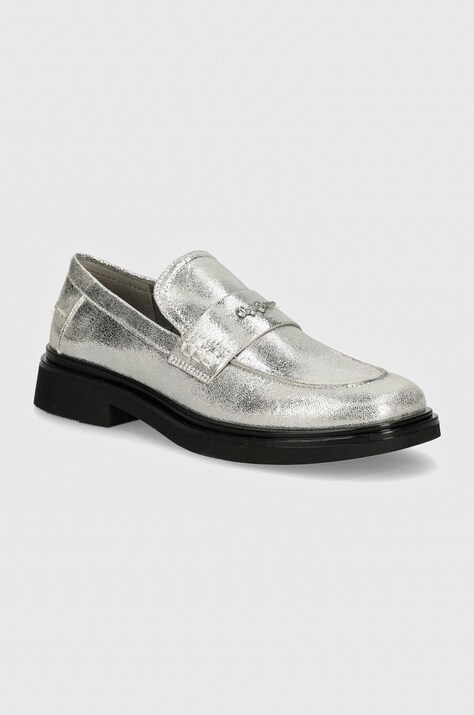 Pepe Jeans mocasini PLS10424 femei, culoarea argintiu, cu toc plat, PENNY GLOSS