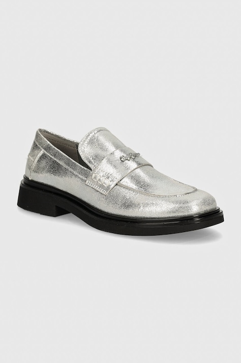 Mokasíny Pepe Jeans PLS10424 dámské, stříbrná barva, na plochém podpatku, PENNY GLOSS