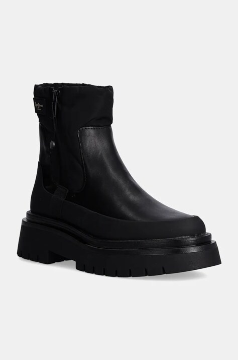 Pepe Jeans botine PLS50528 femei, culoarea negru, cu toc plat, QUEEN CHELSEA