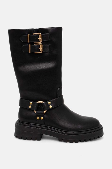 Twinset cizme femei, culoarea negru, cu toc plat, 242TCP076
