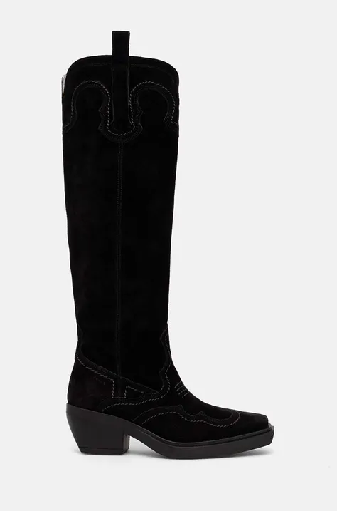 Semišové kovbojské topánky Copenhagen dámske, čierna farba, na podpätku, CPH286
