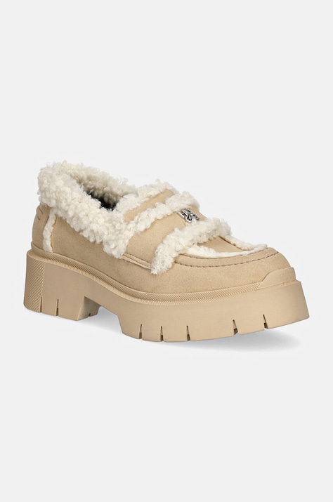 HUGO mocasini Kris femei, culoarea bej, cu platforma, 50529827