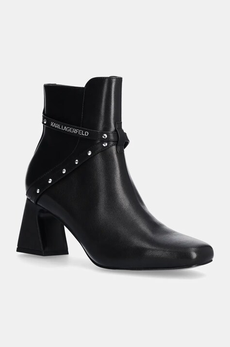Kožené kotníkové boty Karl Lagerfeld BEATA dámské, černá barva, na podpatku, KL31454