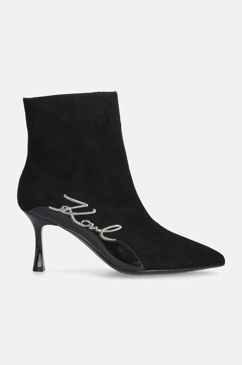 Karl Lagerfeld cizme din piele intoarsa SIENNA femei, culoarea negru, cu toc cui, KL32744