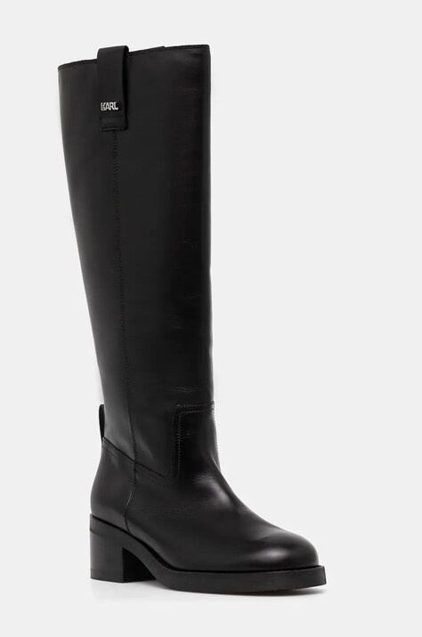 Шкіряні чоботи Karl Lagerfeld BROOKLYN жіночі колір чорний каблук блок KL41790