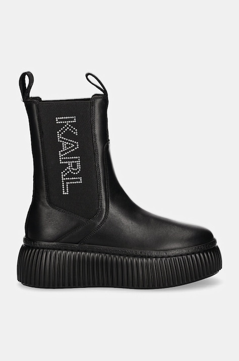 Karl Lagerfeld ghete chelsea de piele KREEPER femei, culoarea negru, cu platforma, KL42343