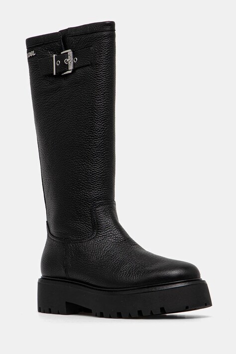 Karl Lagerfeld ghete de piele BURLY BIKER femei, culoarea negru, cu toc plat, KL43490W
