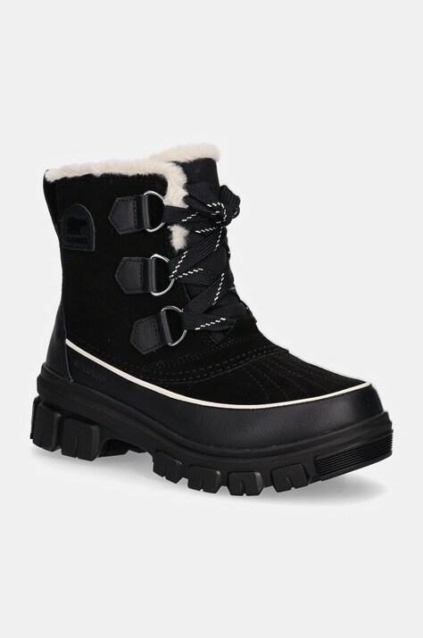 Sorel cizme de piele TORINO V WP OUTDRY femei, culoarea negru, cu toc plat, izolat, 2106701010