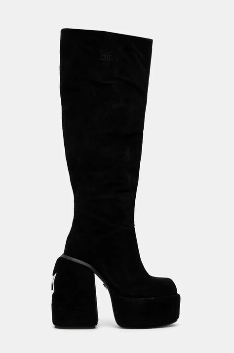 Naked Wolfe cizme Space femei, culoarea negru, cu toc drept, Space Black Kid Suede