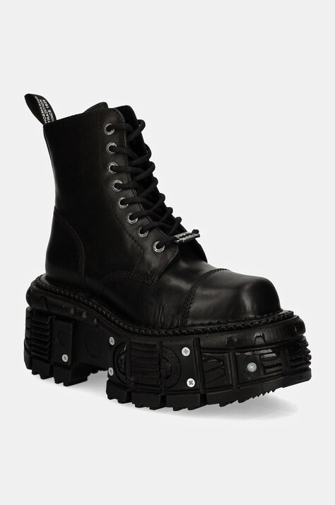 New Rock leather biker boots CRUST NEGRO IMPERFECT TANK NEGRO TORNILLOS black color M-TANK083-C1