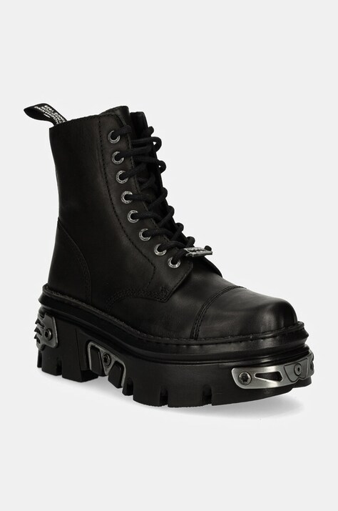 New Rock bocanci de piele CRUST NEGRO + REACTOR NEGRO femei, culoarea negru, cu platforma, M-WALL083CCT-S12