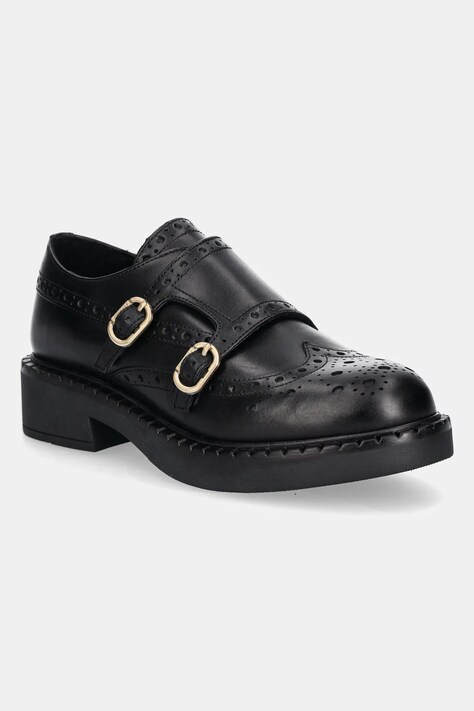 Twinset pantofi de piele femei, culoarea negru, cu toc plat, 242TGT092