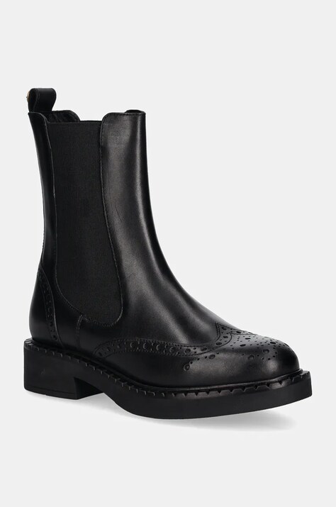 Twinset ghete chelsea de piele femei, culoarea negru, cu toc plat, 242TGT090