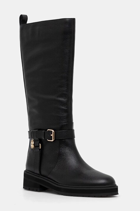 Twinset ghete de piele femei, culoarea negru, cu toc plat, 242TGT172