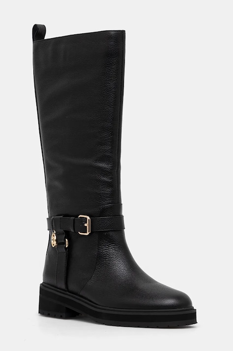 Δερμάτινες μπότες Twinset γυναικείες, χρώμα: μαύρο, 242TGT172