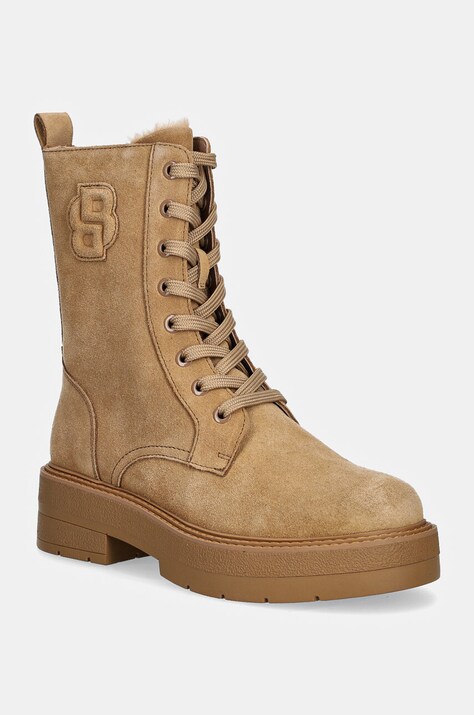 Велурени кубинки BOSS Rebby в бежово с равна подметка с изолация 50523589