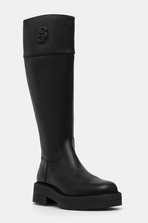 Кожаные сапоги BOSS Rebby женские цвет чёрный на платформе 50529754